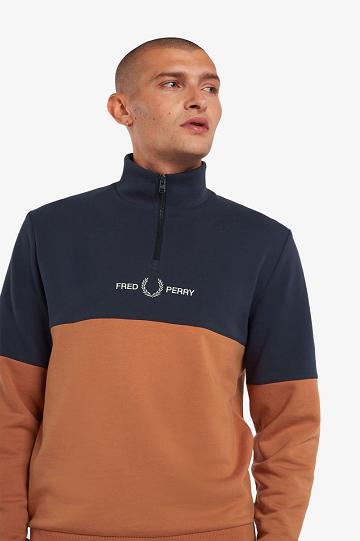 Bronze Fred Perry Colour Block Half Zip Men's Sweatshirts | PH 1565AHKP